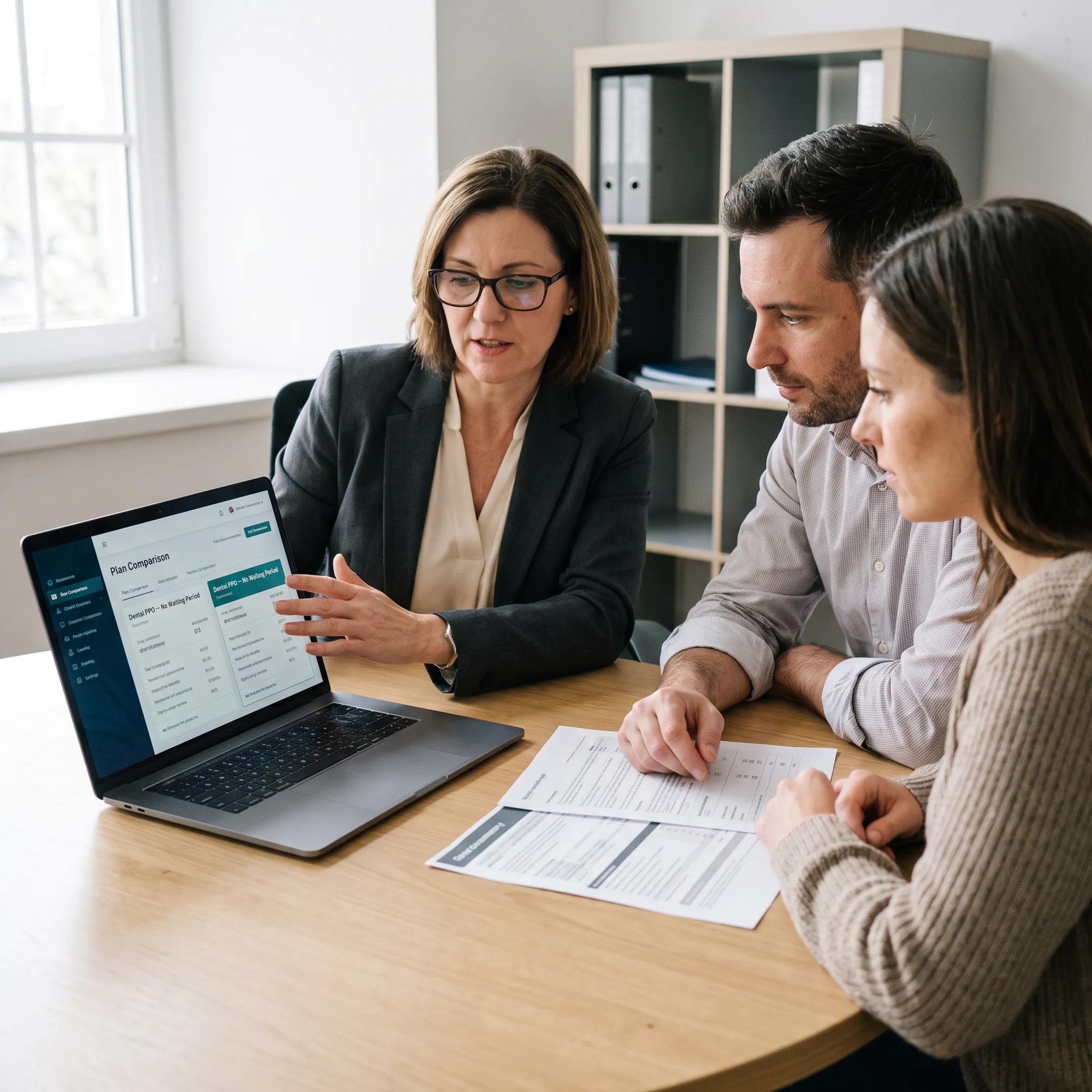Advisor explaining family dental insurance benefits