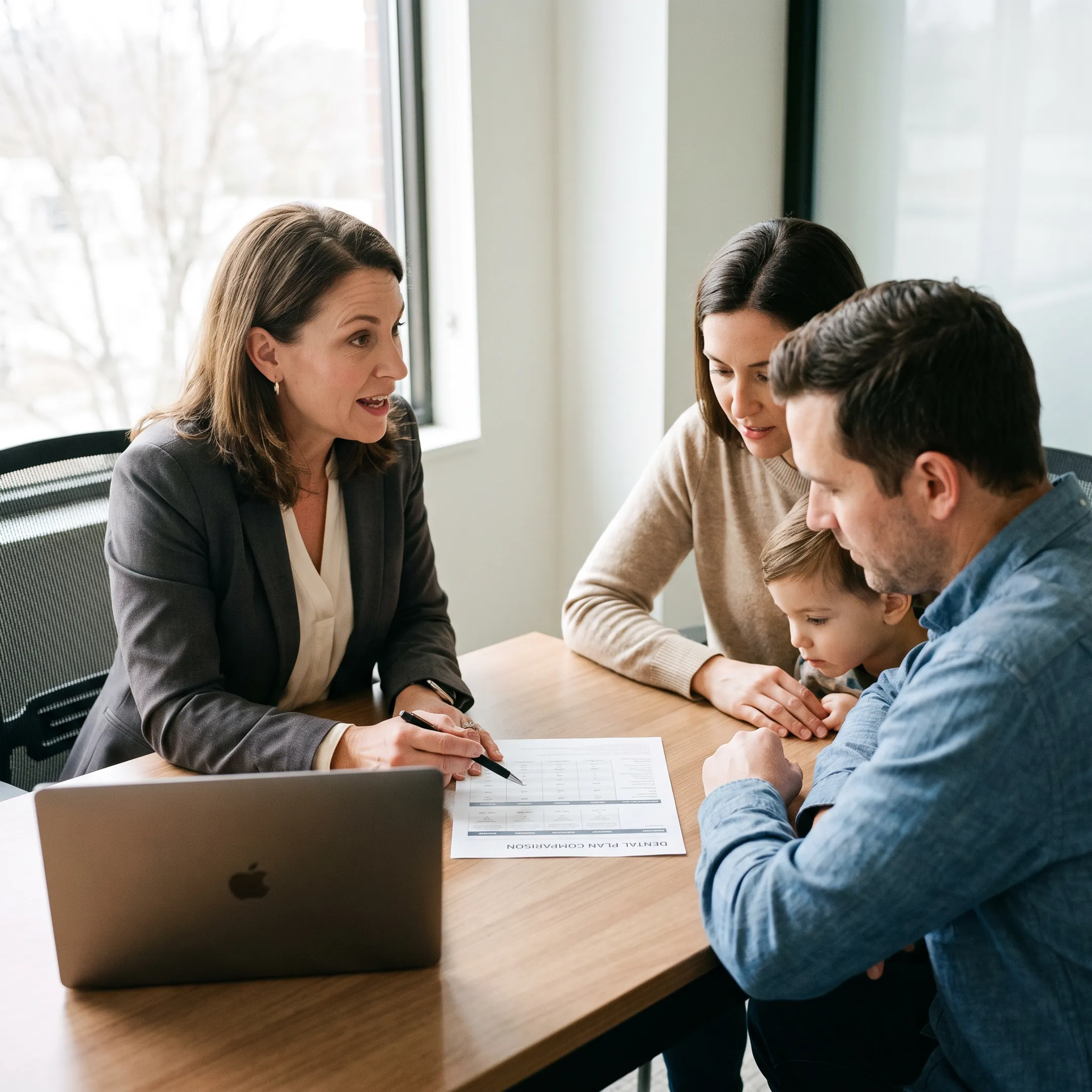 Family reviewing dental insurance options with an advisor
