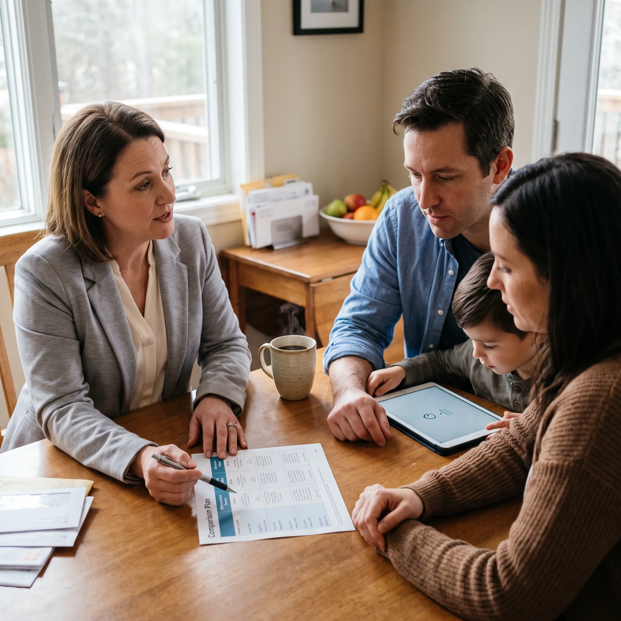 Advisor discussing dental insurance options with a family