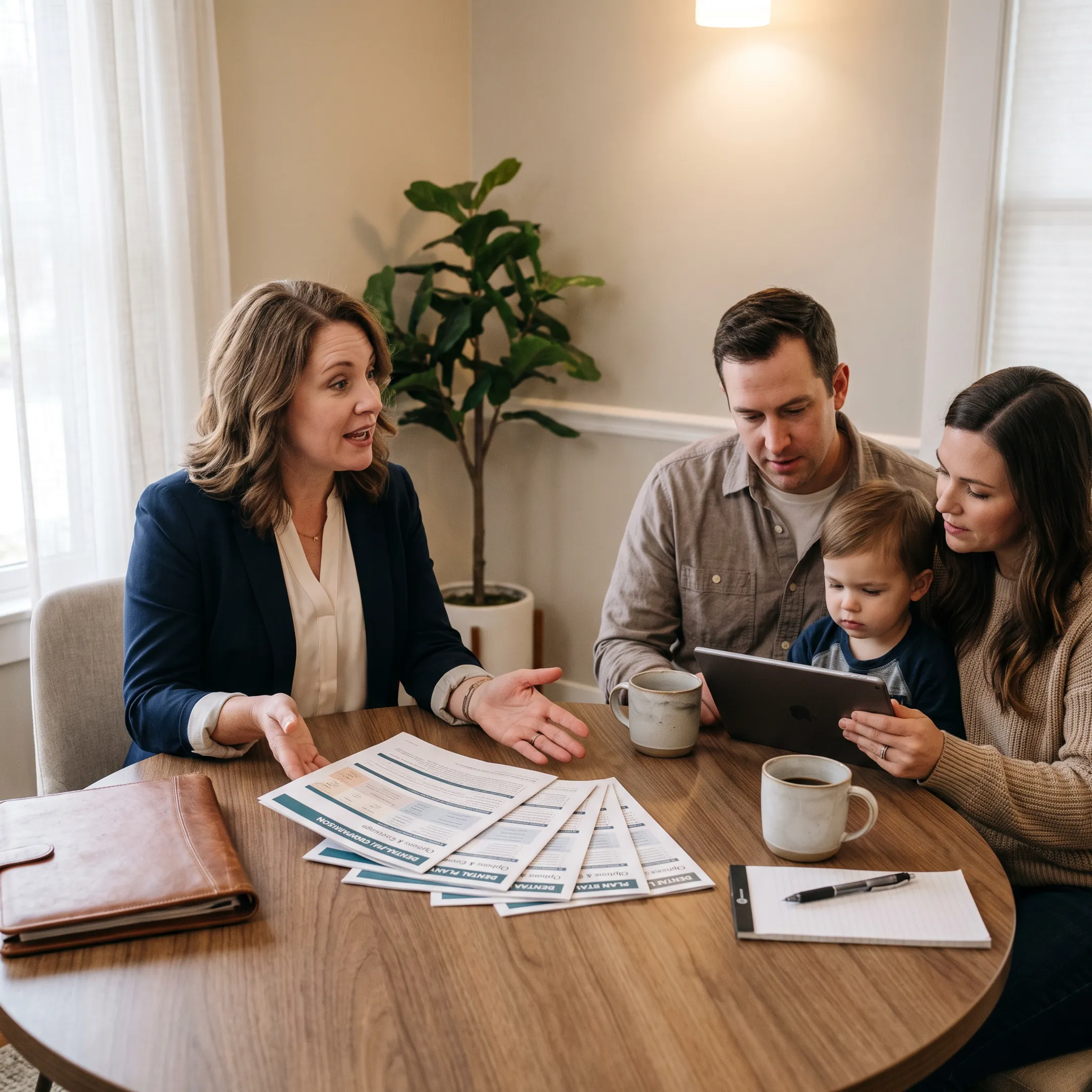 Advisor discussing Wisconsin dental insurance options with a family