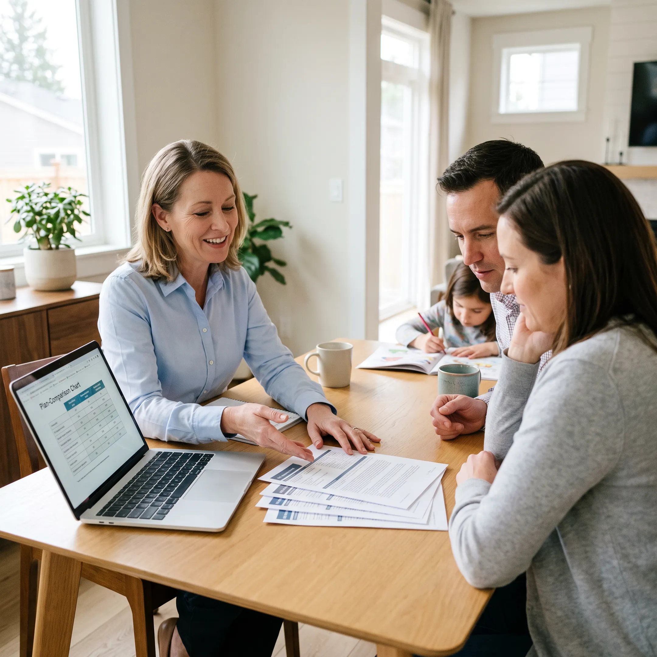Advisor discussing Florida health insurance options with a family