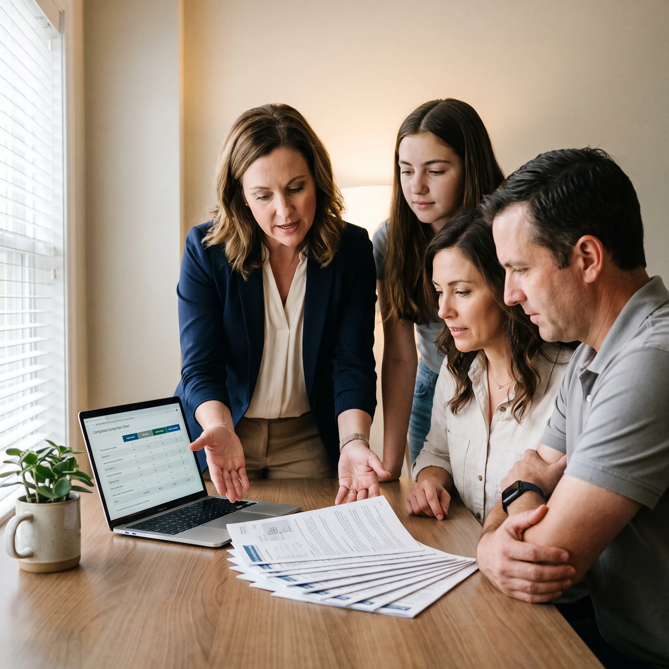 Advisor helping a Florida family compare dental insurance plans