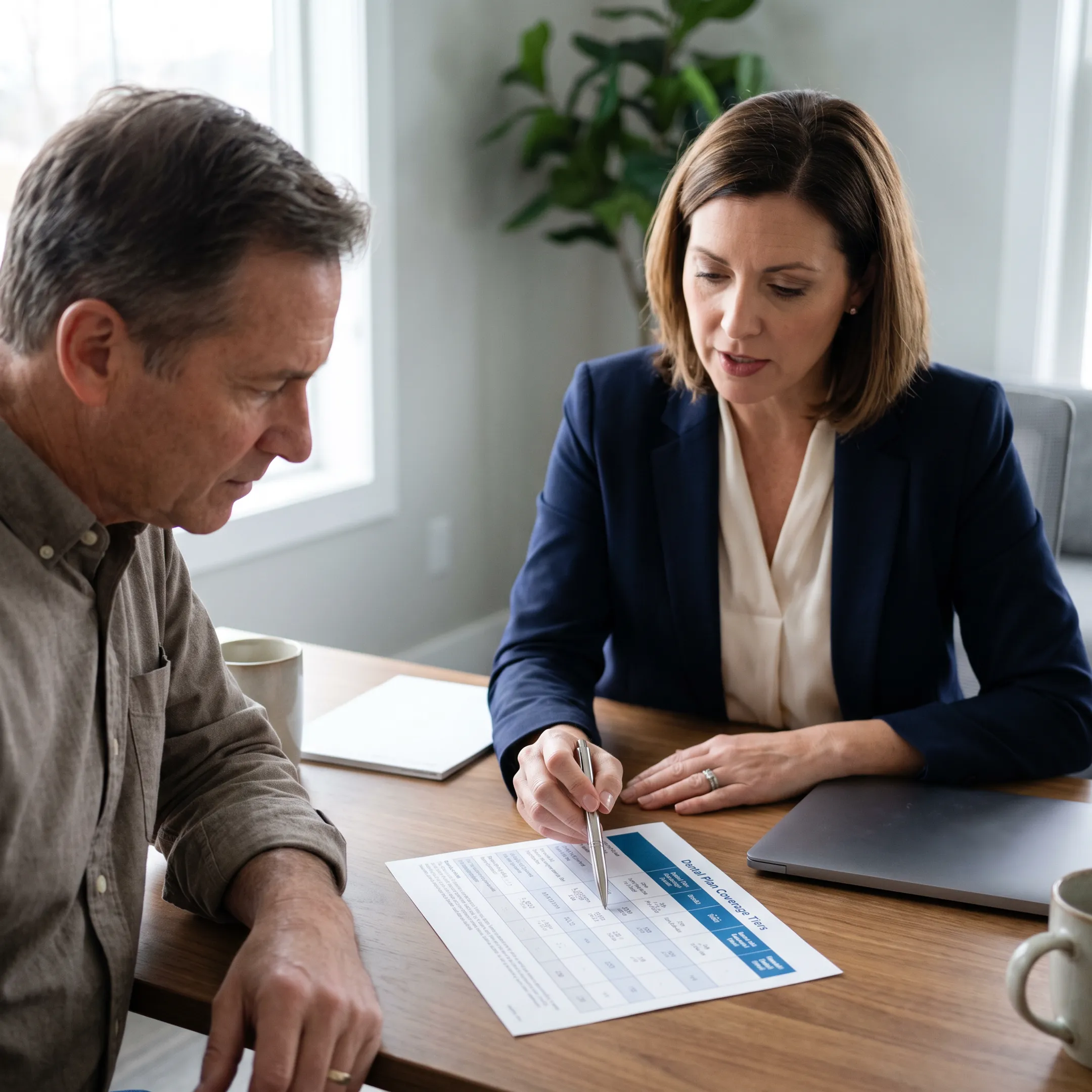 Insurance advisor explaining dental plan benefits to a customer