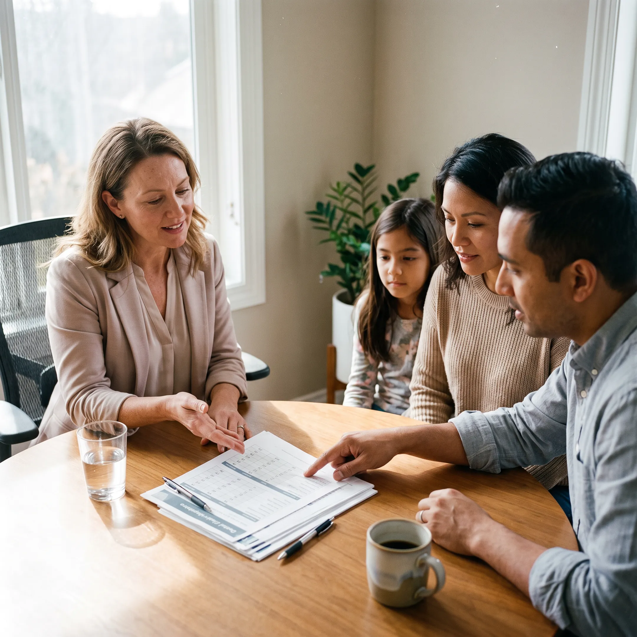 Advisor discussing dental insurance options with a family