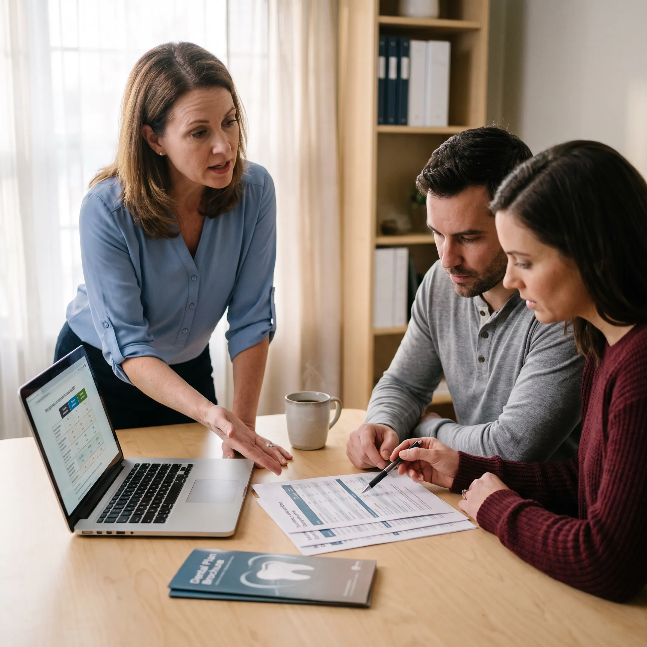 Advisor explaining family dental insurance choices