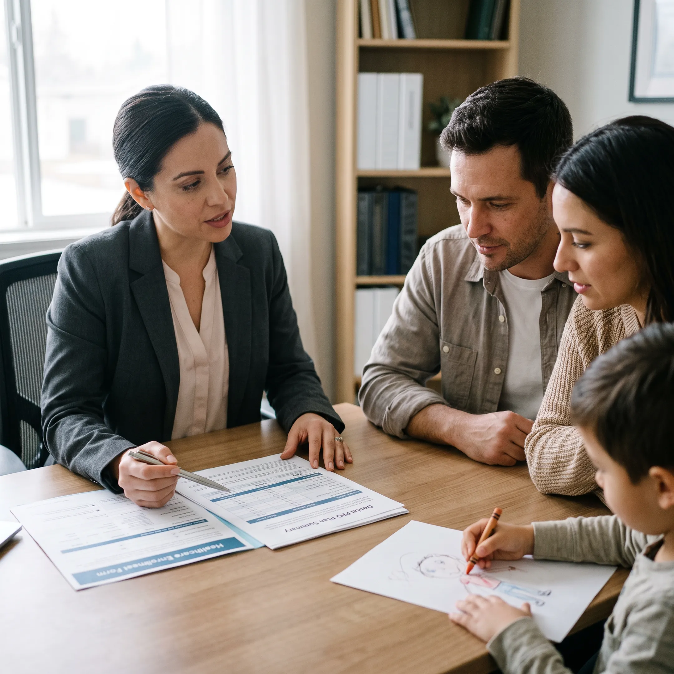Family reviewing dental insurance options with an advisor