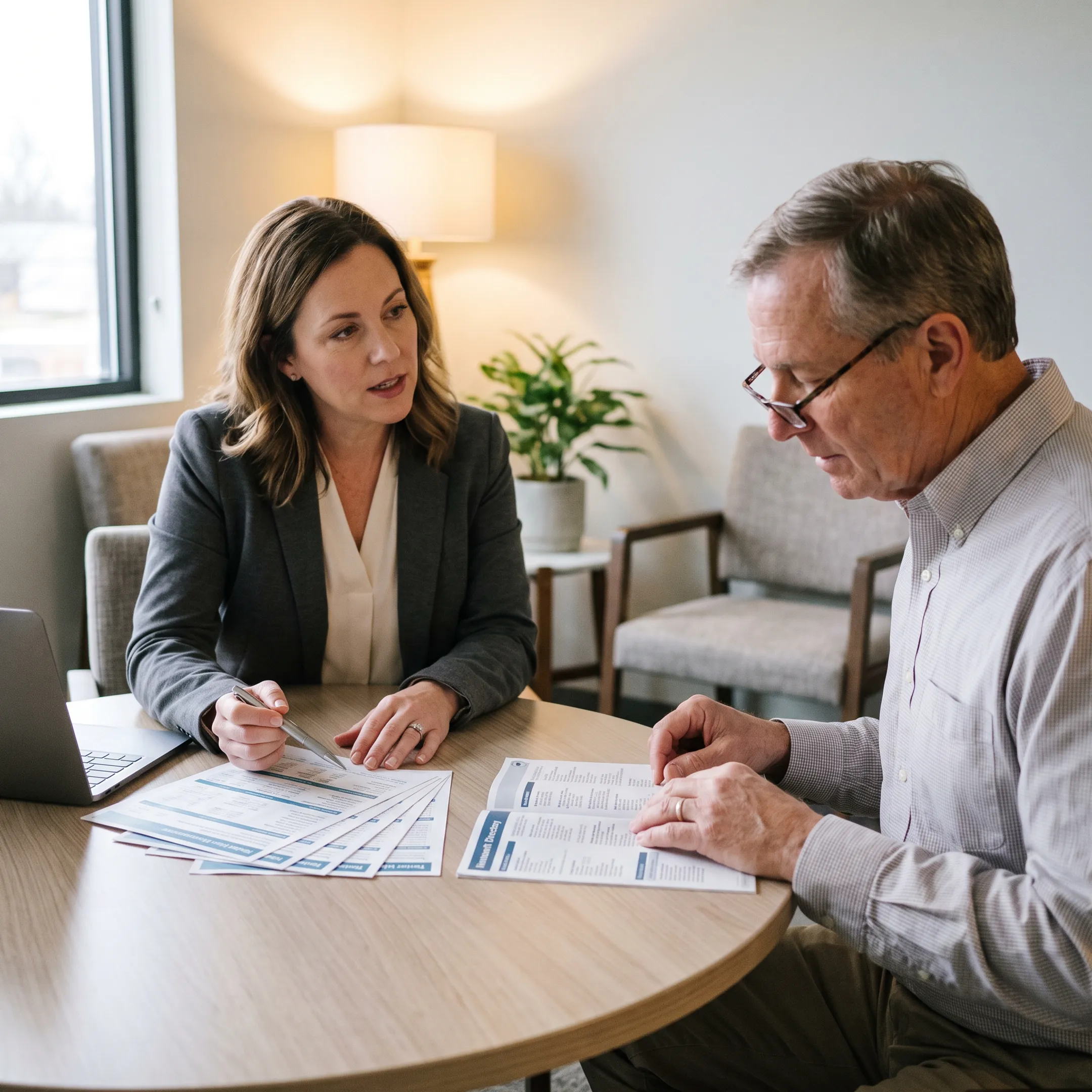 Insurance advisor comparing dental plan documents