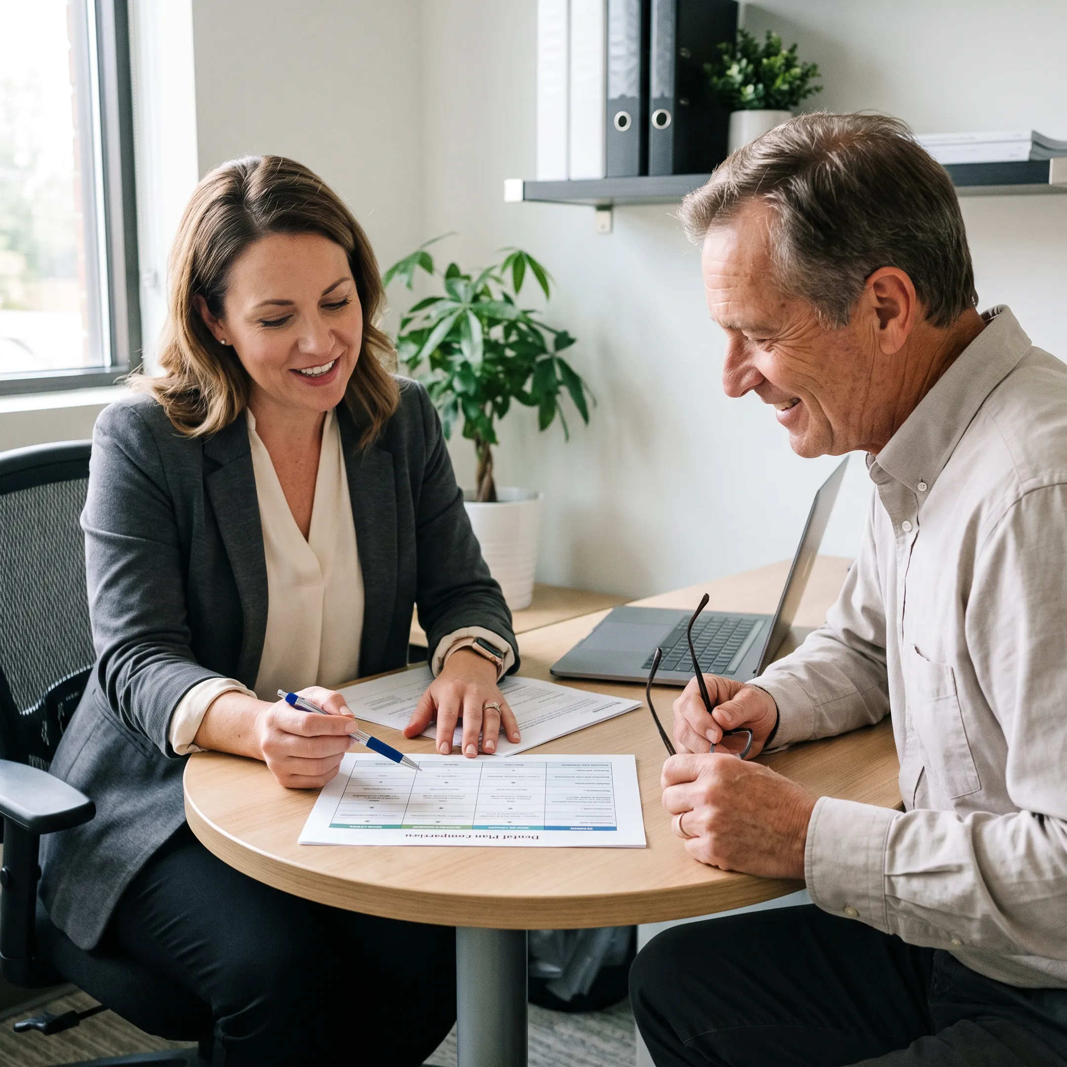 Advisor explaining dental insurance plan options