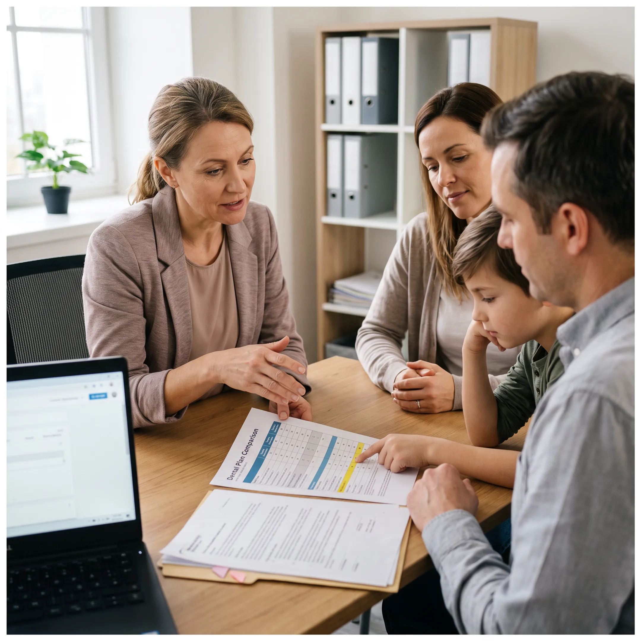 Advisor discussing dental insurance options with a family