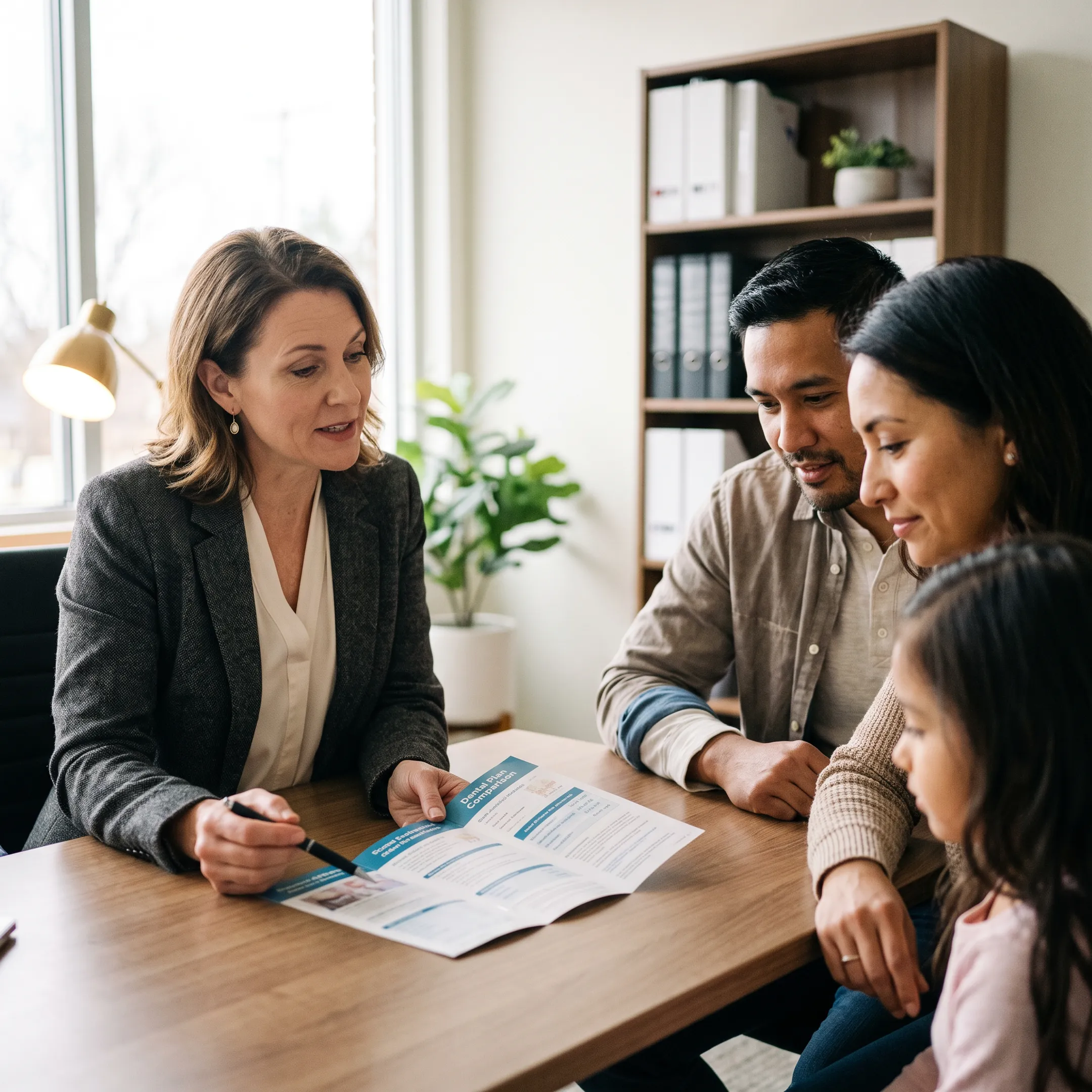 Advisor discussing dental insurance options with a family