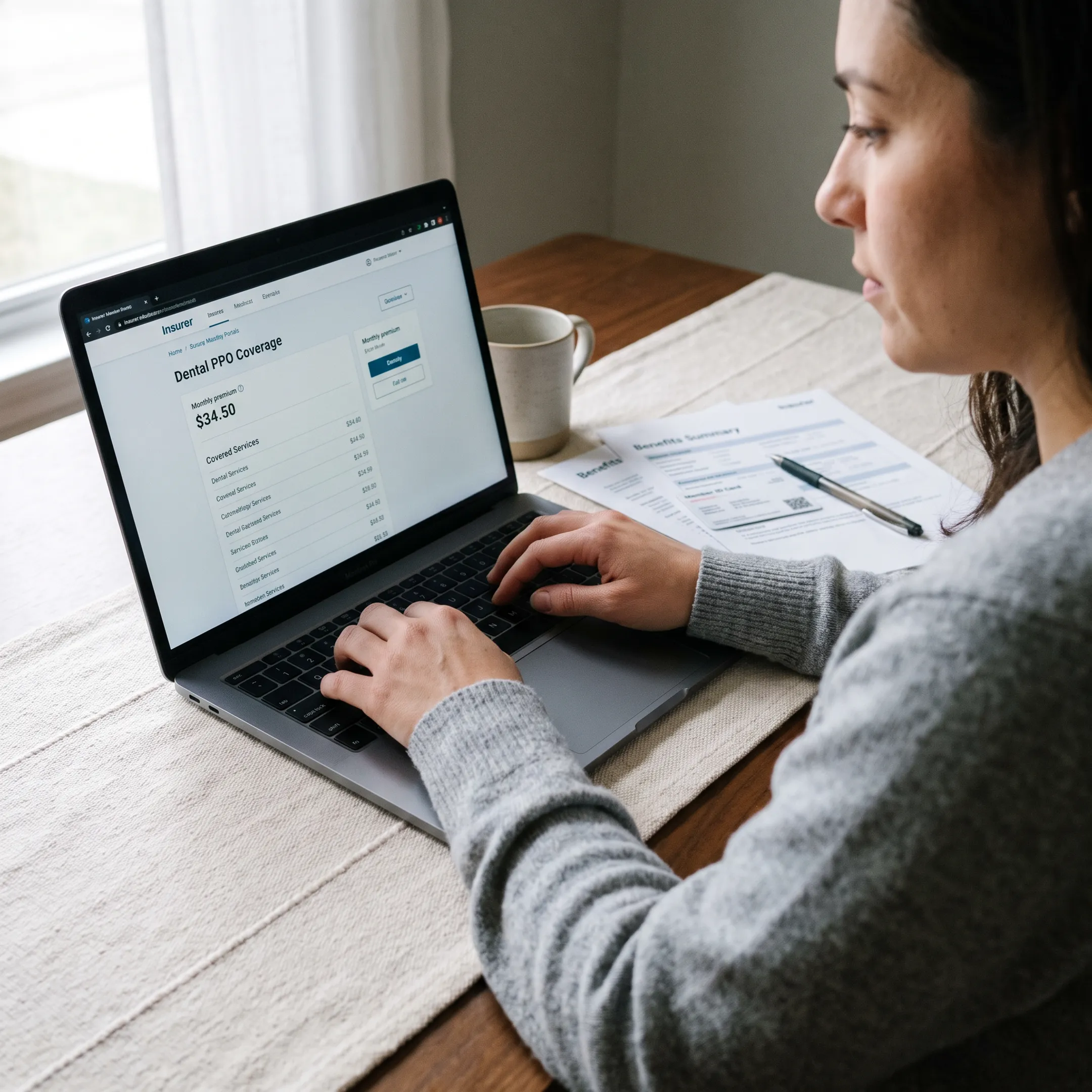 Person reviewing dental insurance documents online