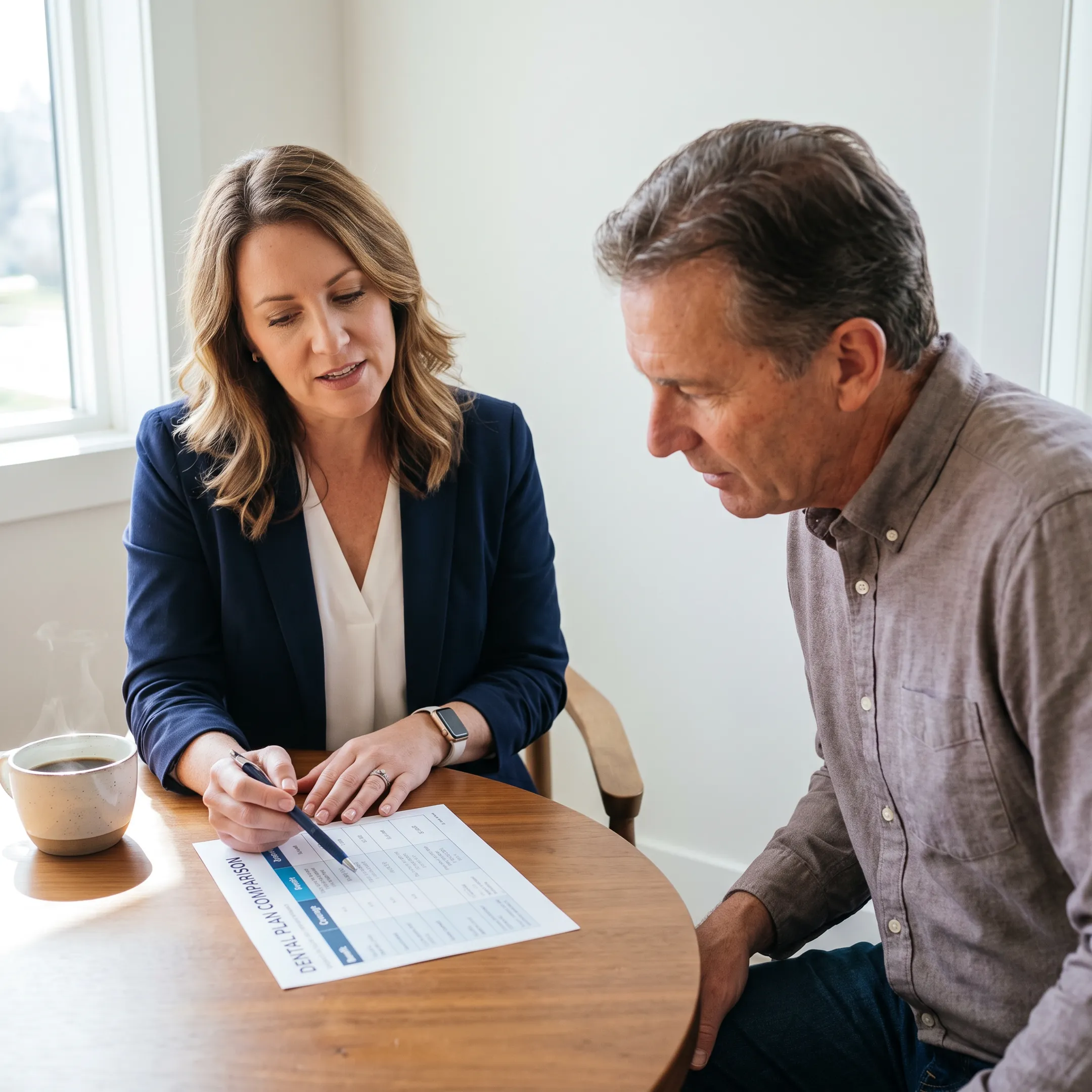 Insurance advisor explaining dental plan documents