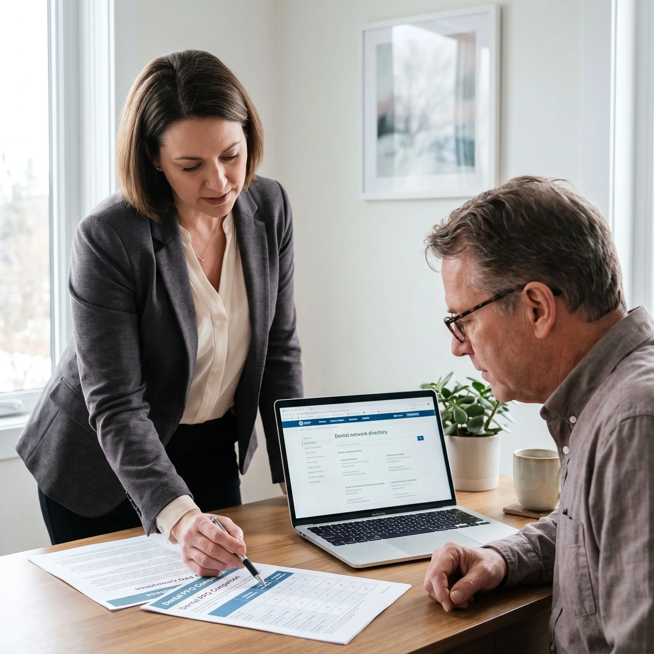 Advisor comparing dental insurance plans with a client