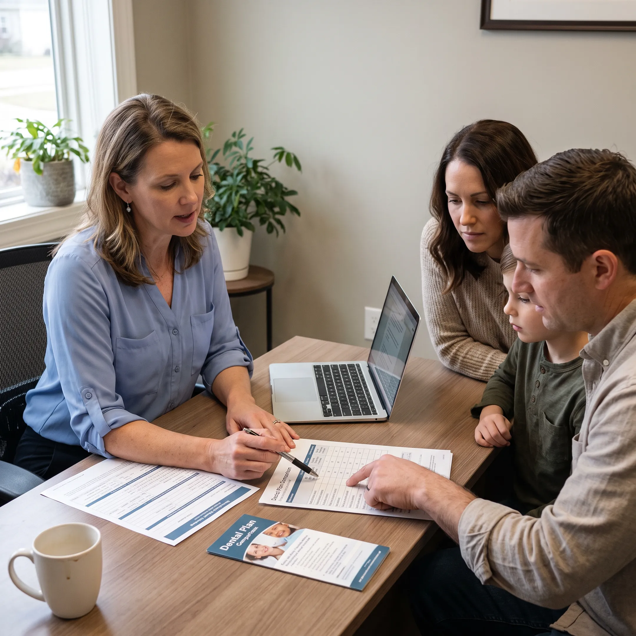 Advisor explaining dental insurance options to a North Carolina family