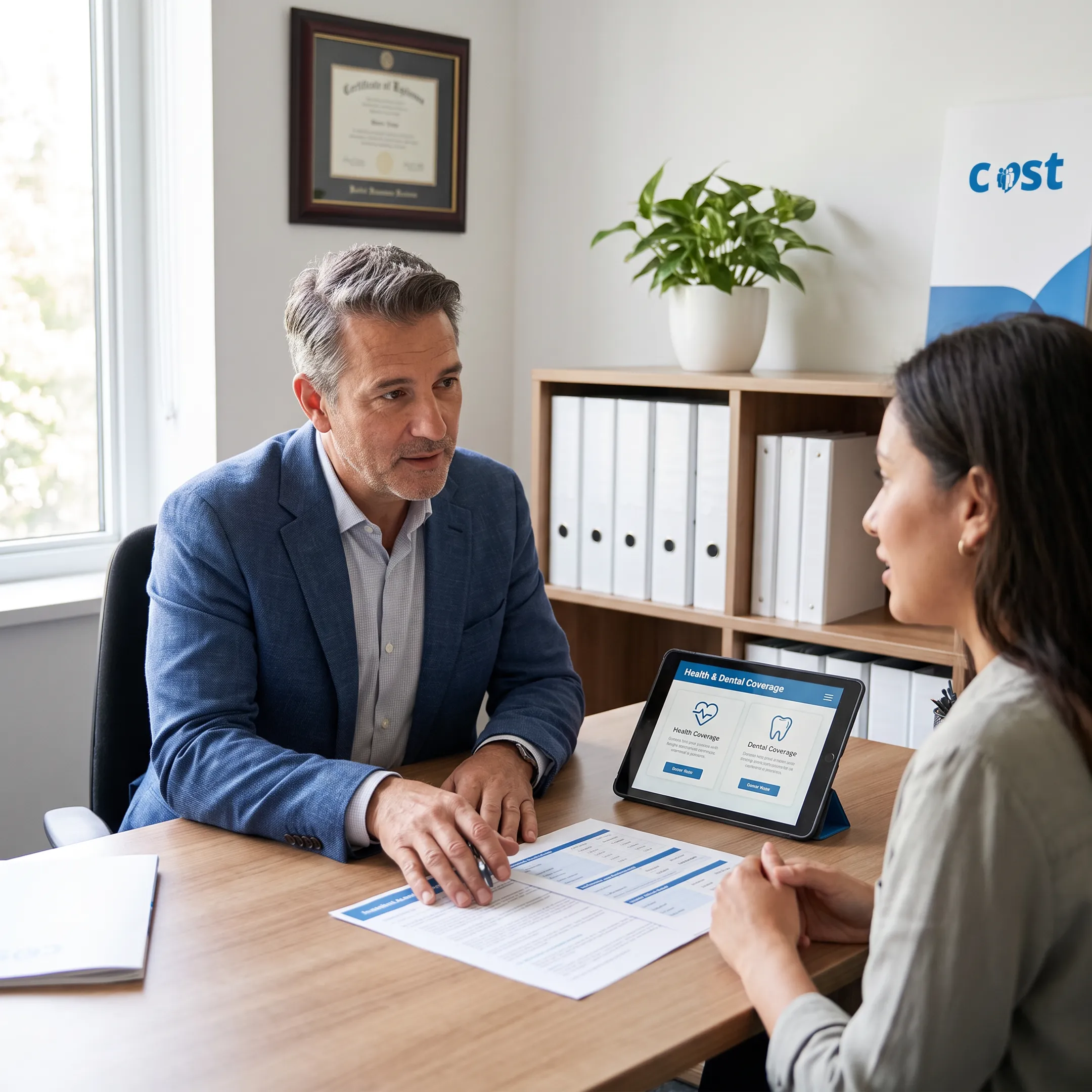 Advisor explaining insurance benefits during a personal consultation