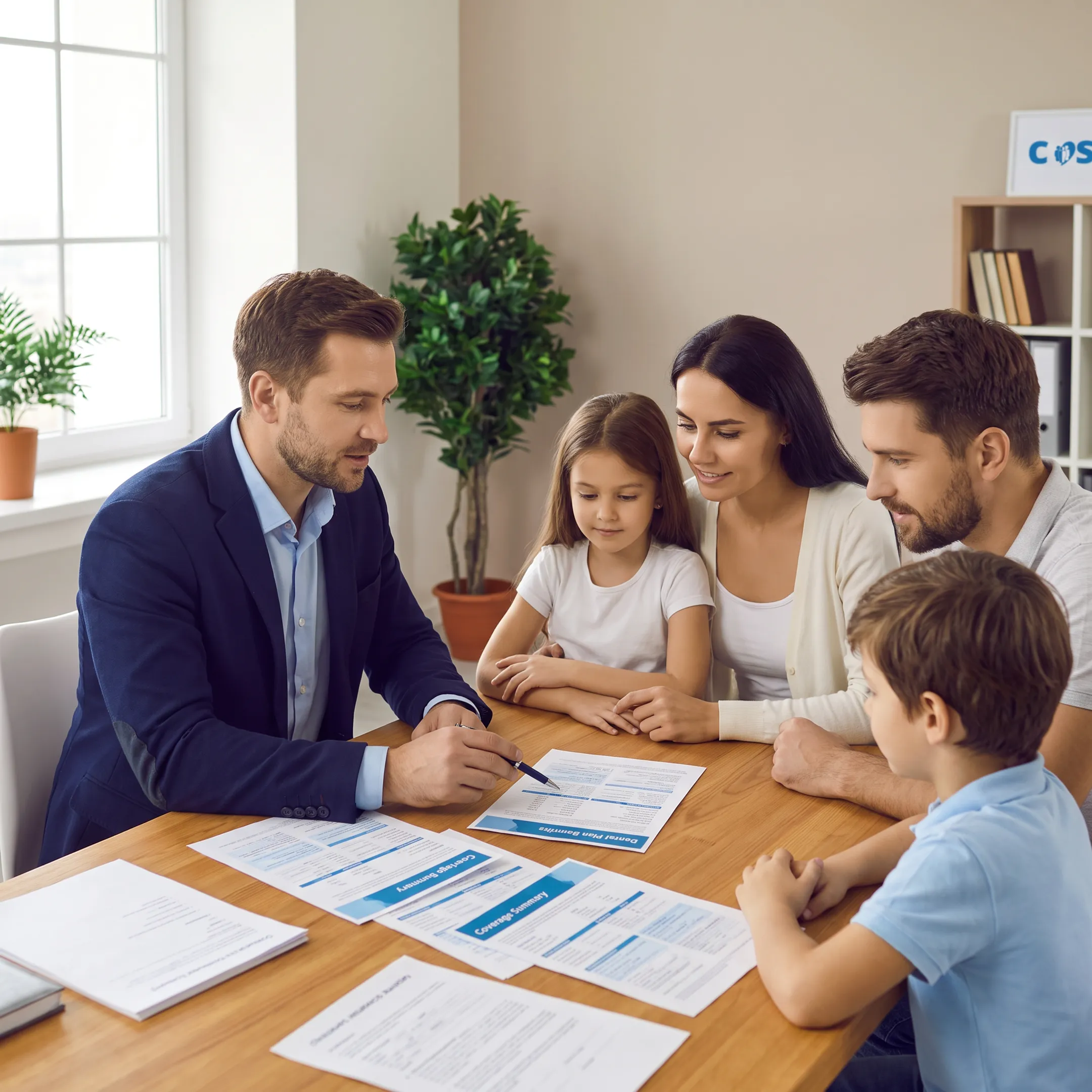 Advisor explaining dental insurance options to a Massachusetts family