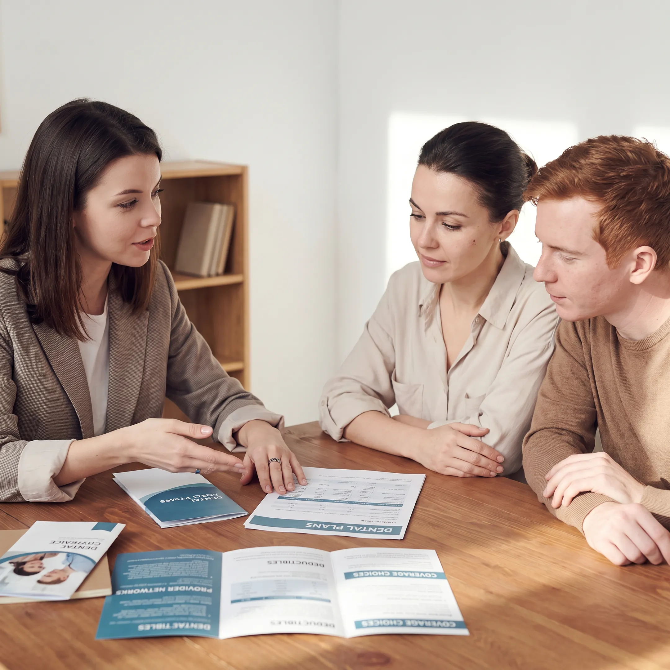 Advisor explaining dental insurance options to a family