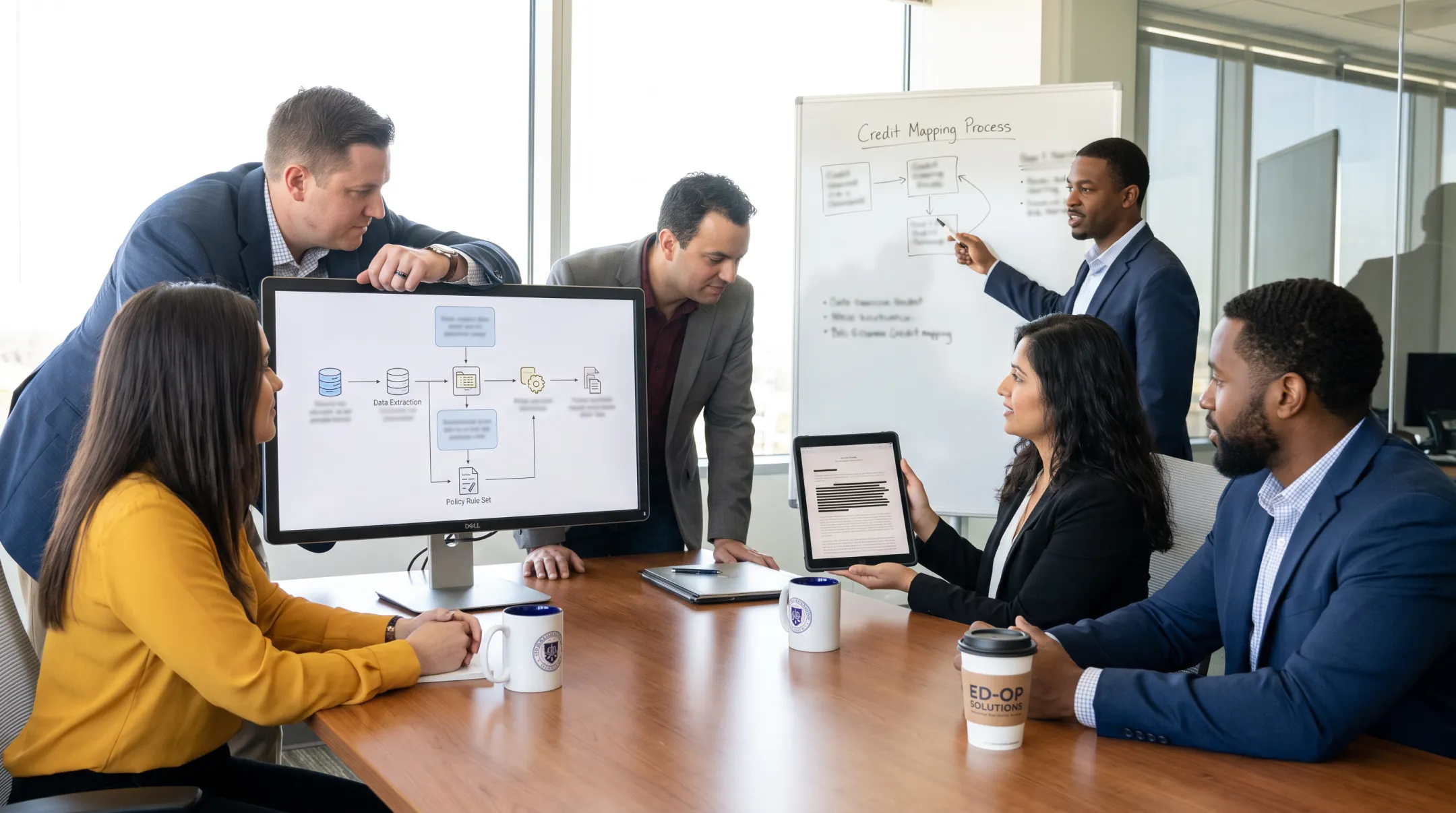 Higher education team reviewing automated transfer credit evaluation workflow