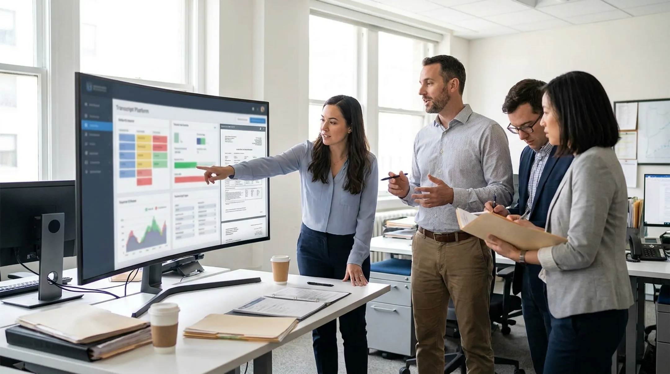 Admissions registrar team reviewing automated transcript processing workflow