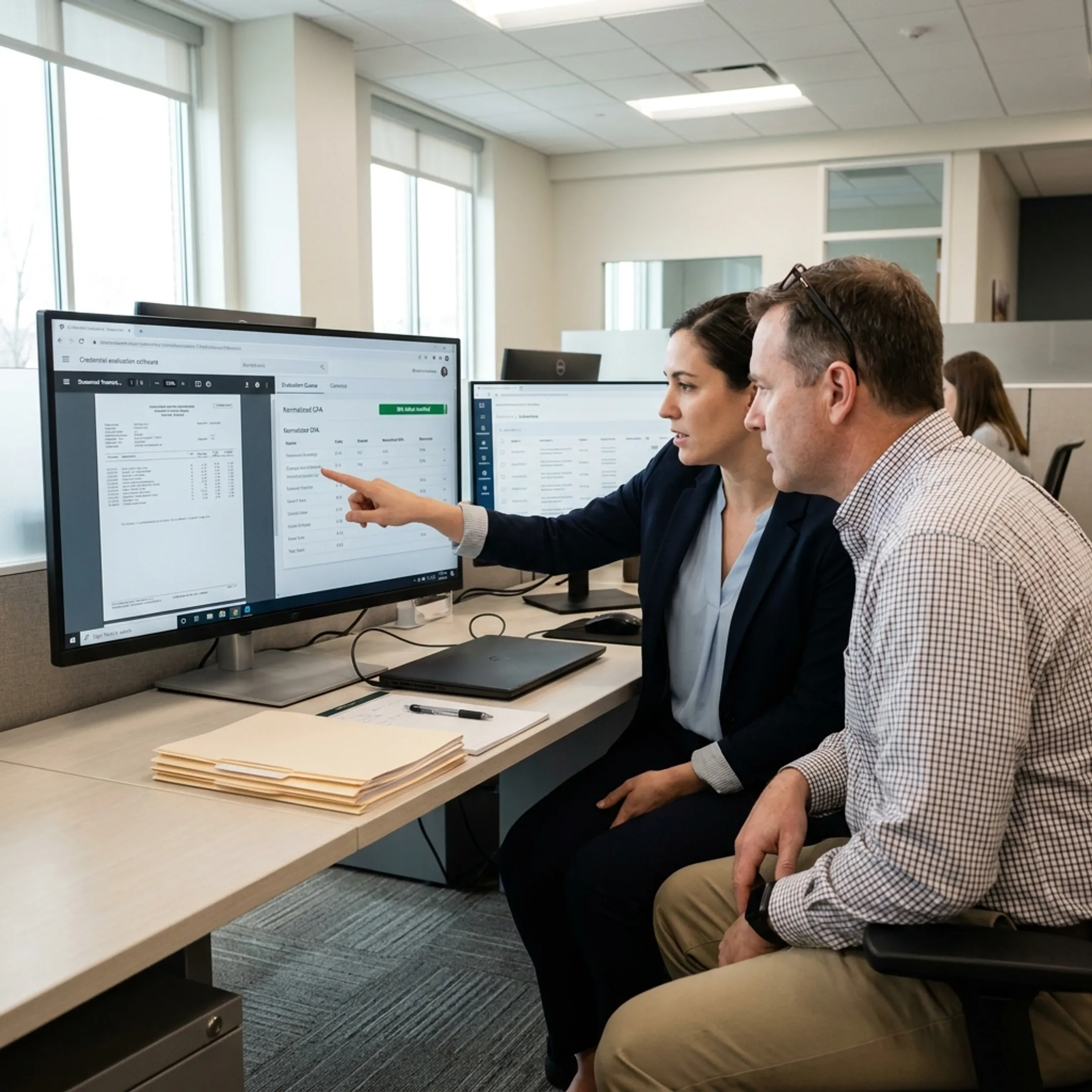 Higher-education team reviewing structured academic document data on a secure admissions platform