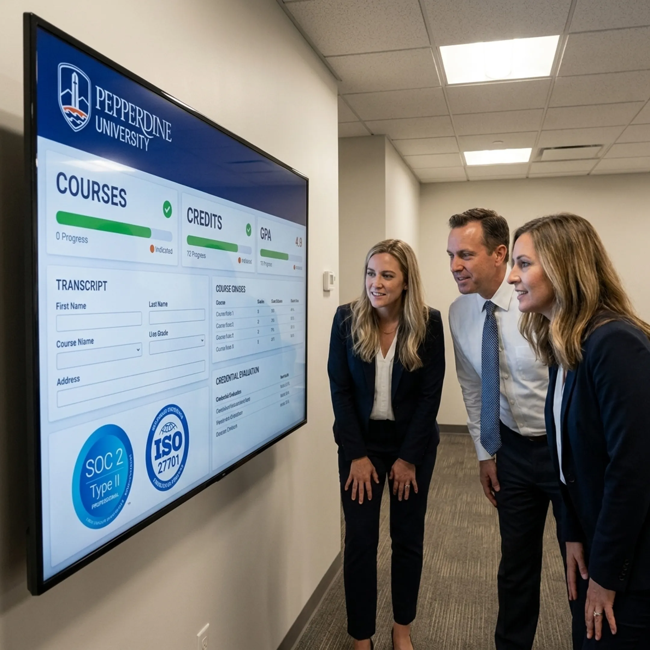 Admissions professional reviewing structured transcript data on a computer dashboard