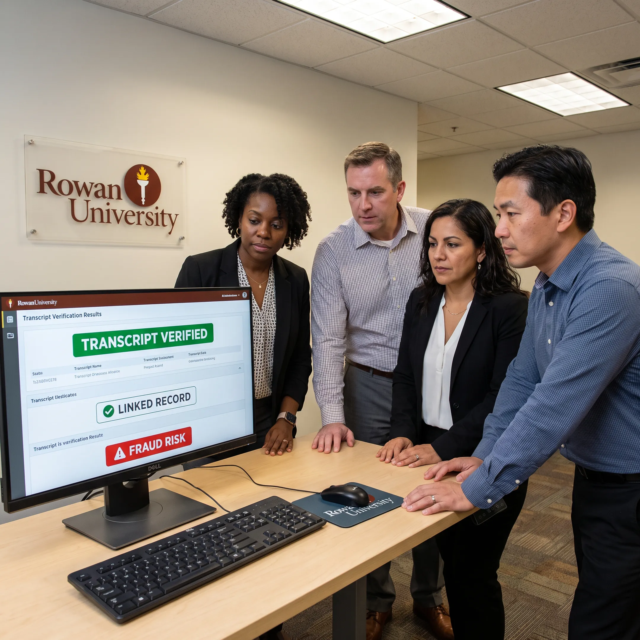 Admissions professional reviewing verified academic transcript results on a secure digital platform
