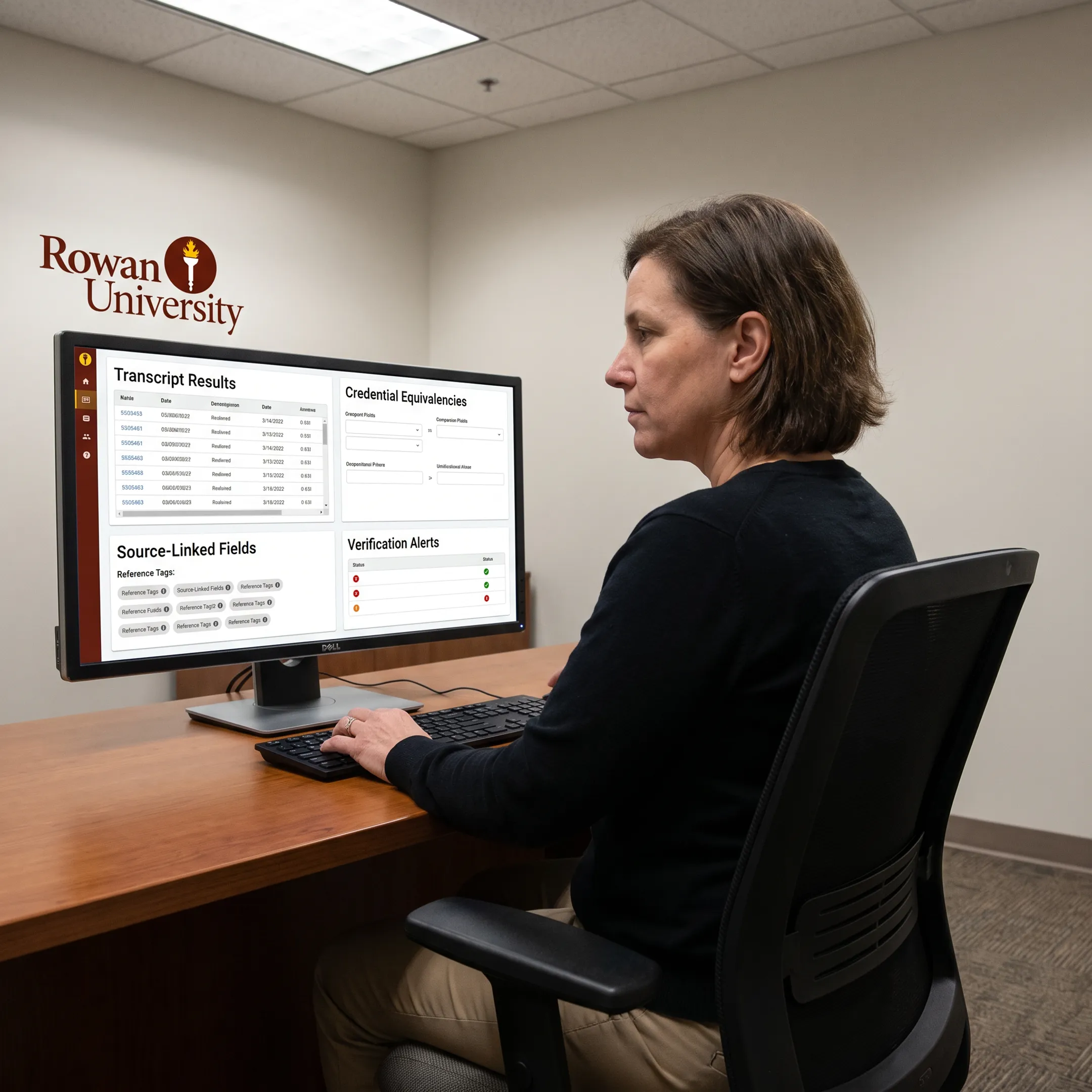 Reviewer examining an academic transcript evaluation dashboard
