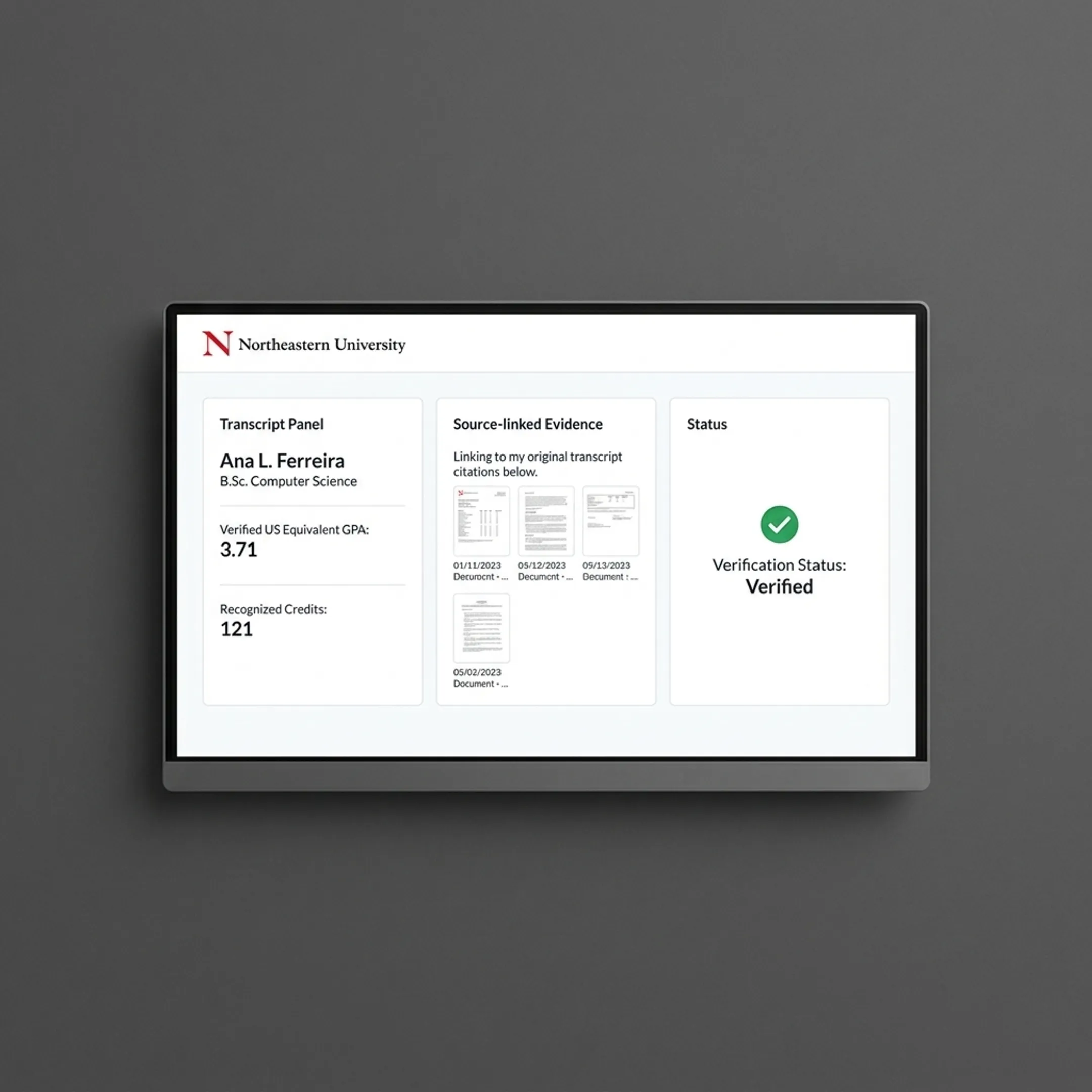 Education evaluation software showing source-linked transcript results