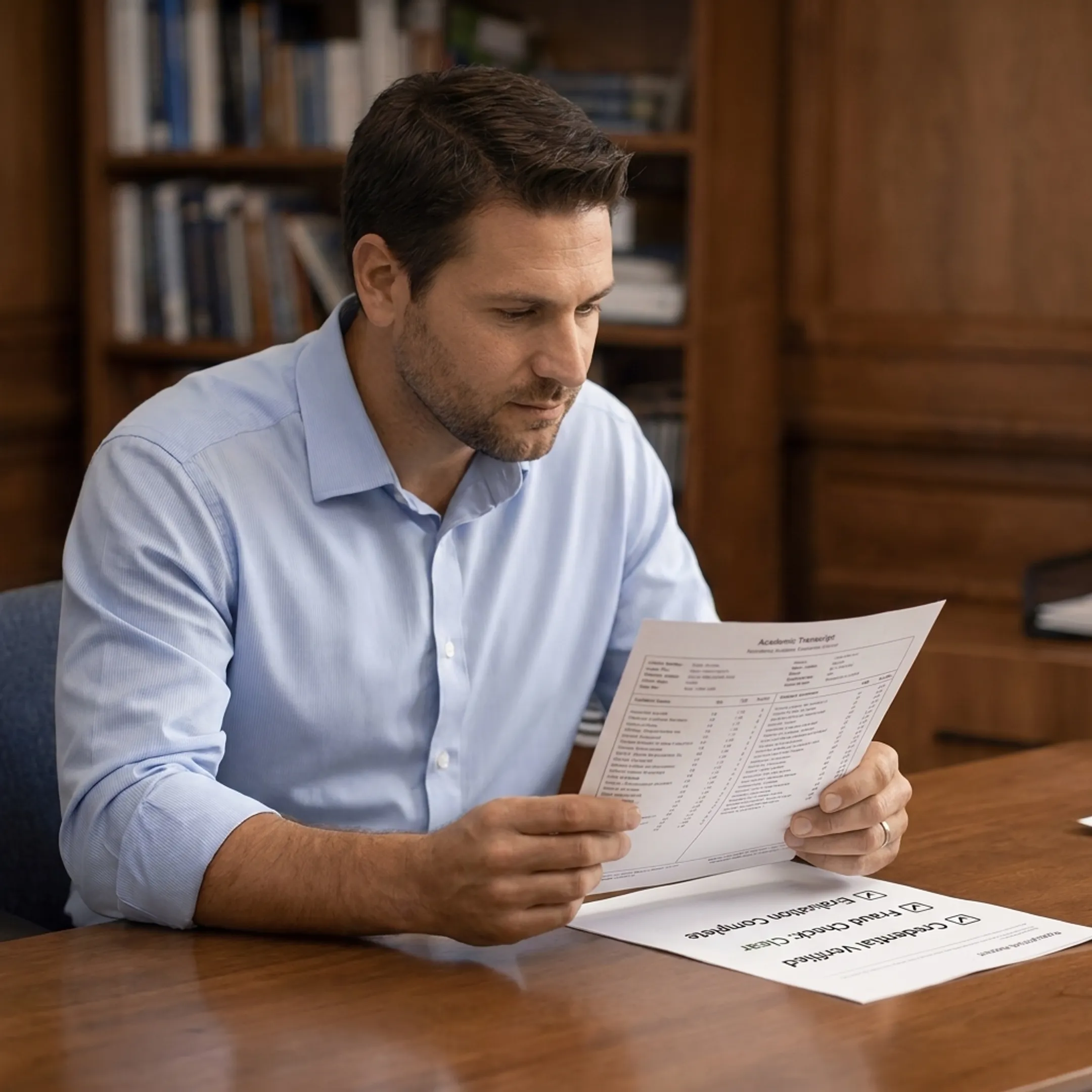 Reviewer examining verified academic record data