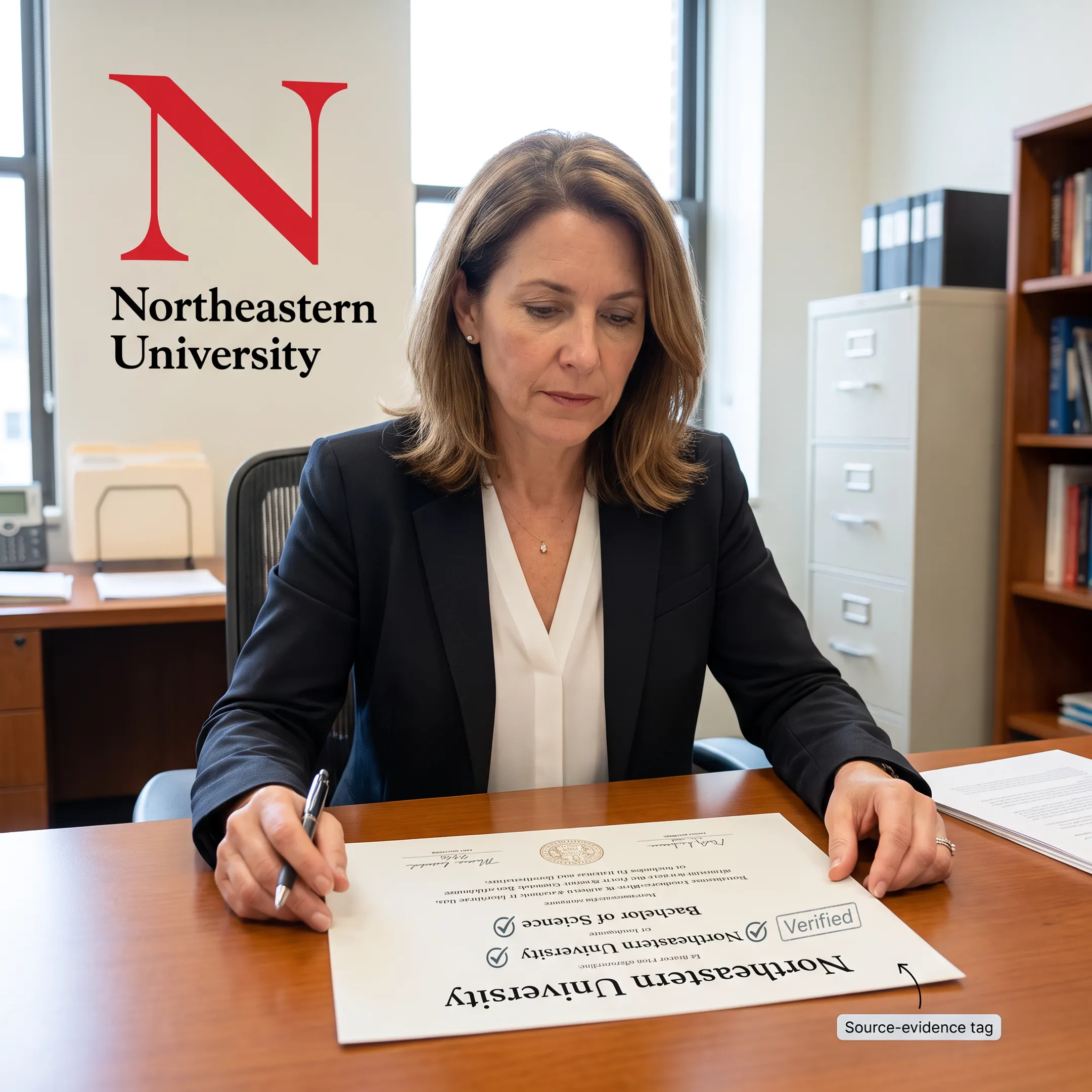 Admissions reviewer examining a verified degree document on a secure computer platform