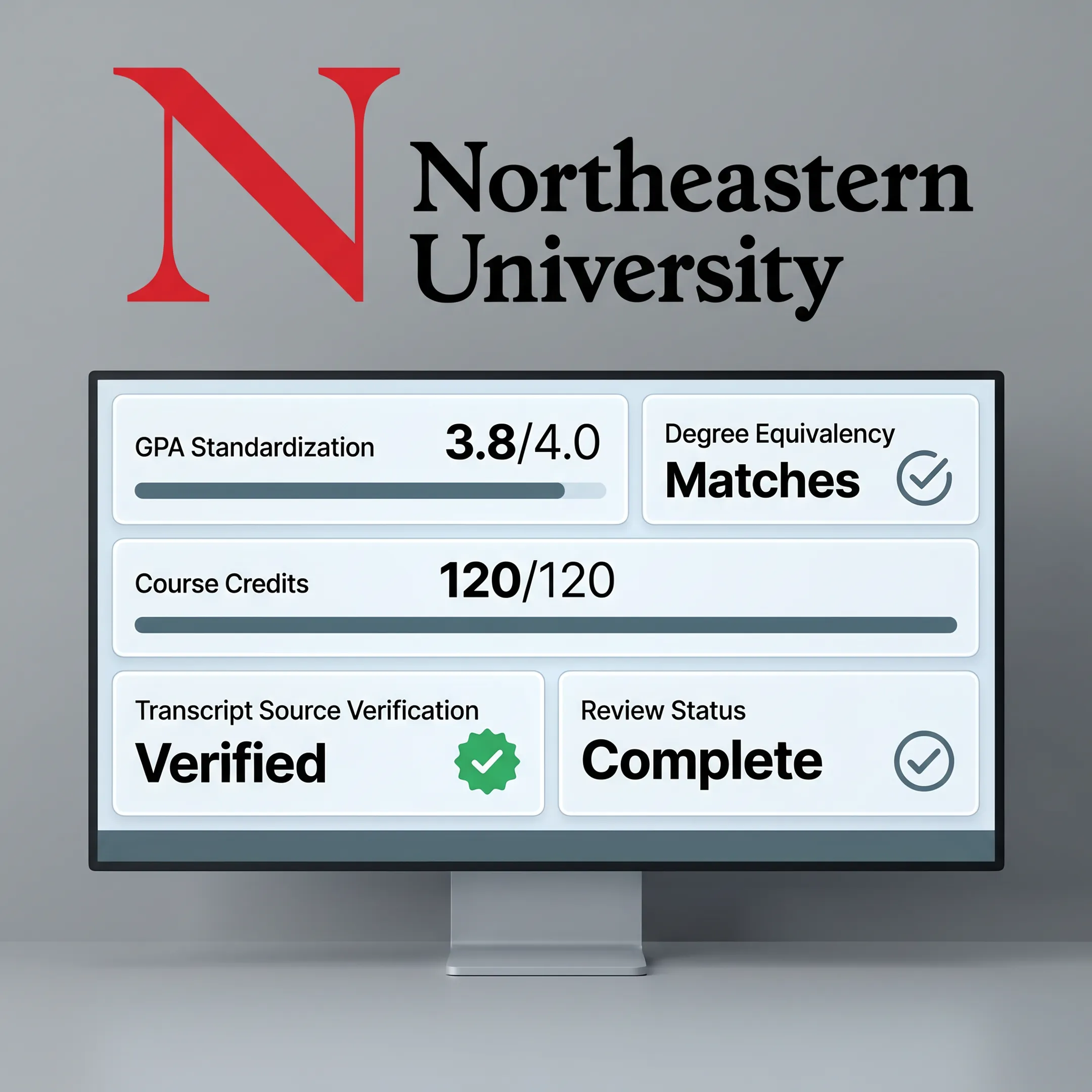 Structured academic evaluation results showing GPA, credits, and course equivalencies