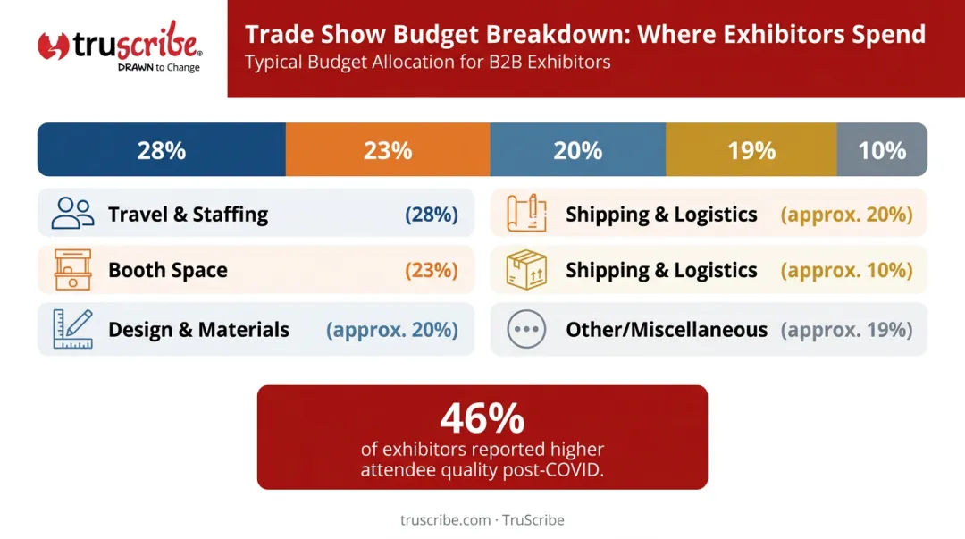Trade show budget breakdown showing booth space staffing and travel cost percentages