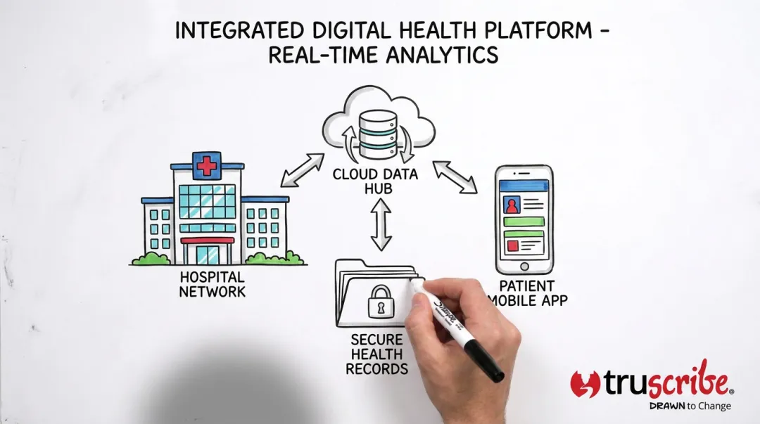 TruScribe whiteboard animation demo showing sequential visual storytelling for B2B industries