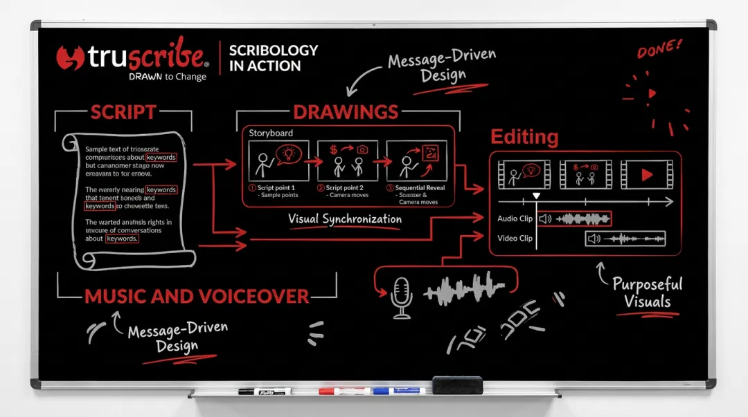 TruScribe Scribology whiteboard animation production process showing visual decision framework