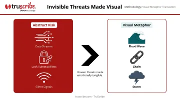 Abstract digital risk visualization using physical metaphors for B2B cybersecurity storytelling