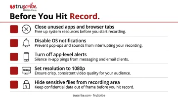 Desktop recording pre-session readiness checklist with five preparation steps
