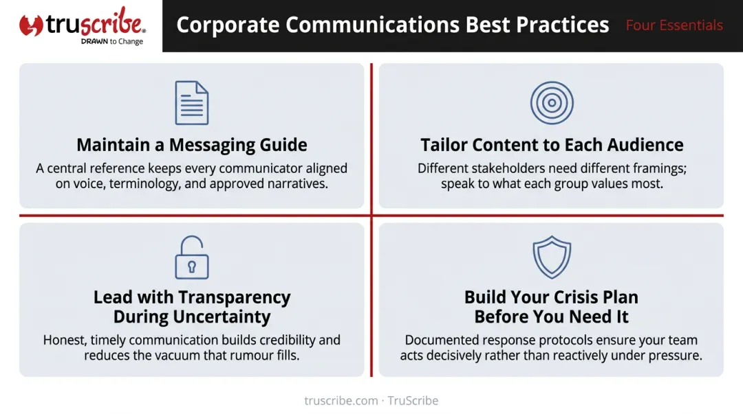 Four best practices for effective corporate communications strategy infographic
