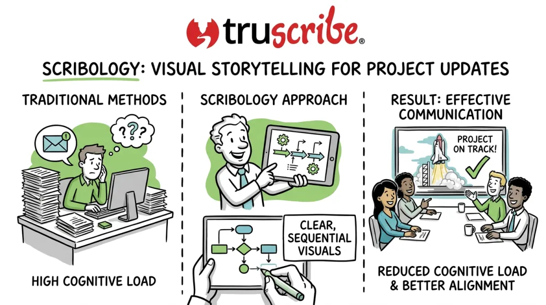 TruScribe Scribology whiteboard animation frame showing sequential drawing communication method