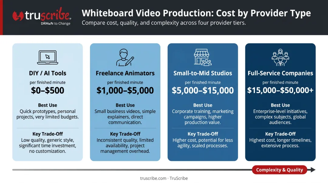 DIY versus freelancer versus studio animated video provider cost comparison chart