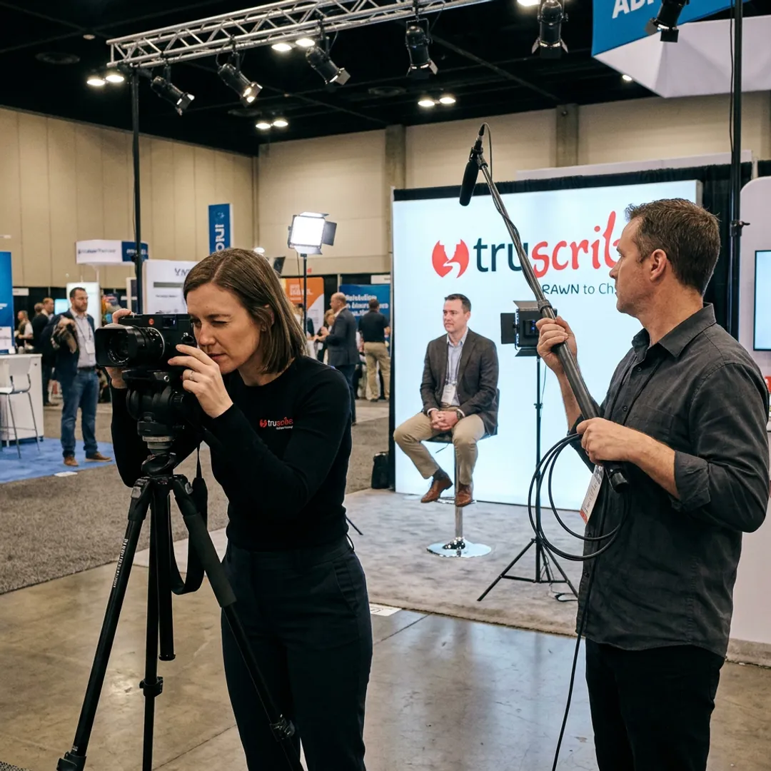 Trade show videography crew filming a conference booth
