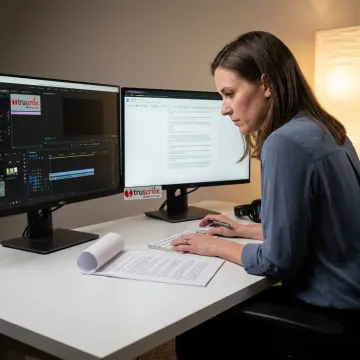 Professional video transcription on computer screen