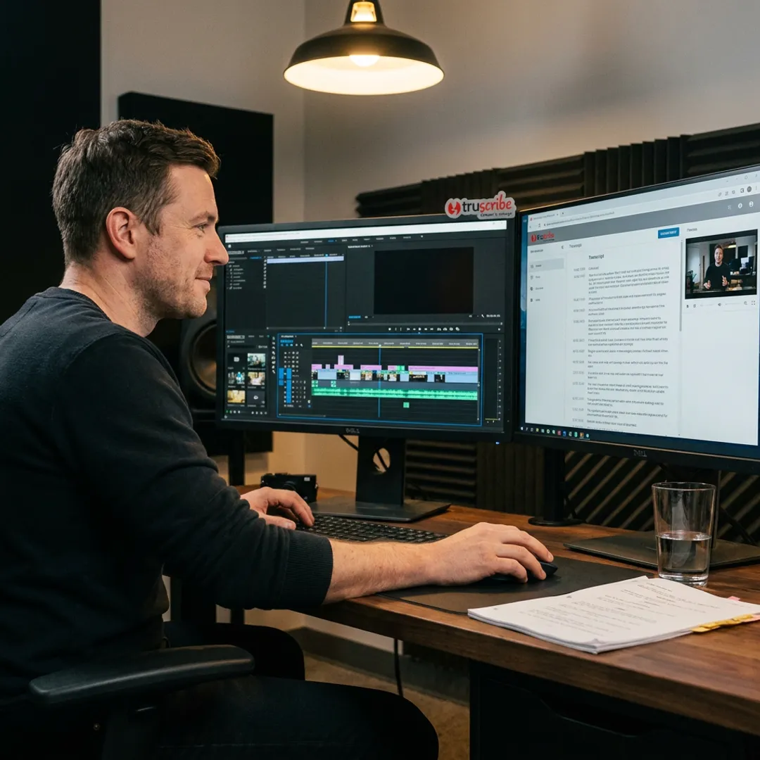 Video transcription workflow on desktop screens