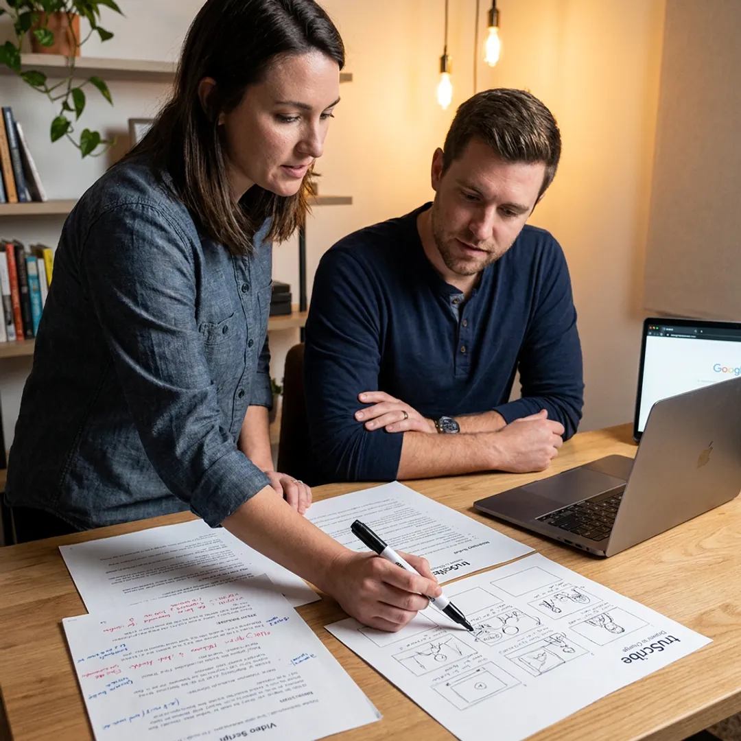 Team reviewing a professional video script