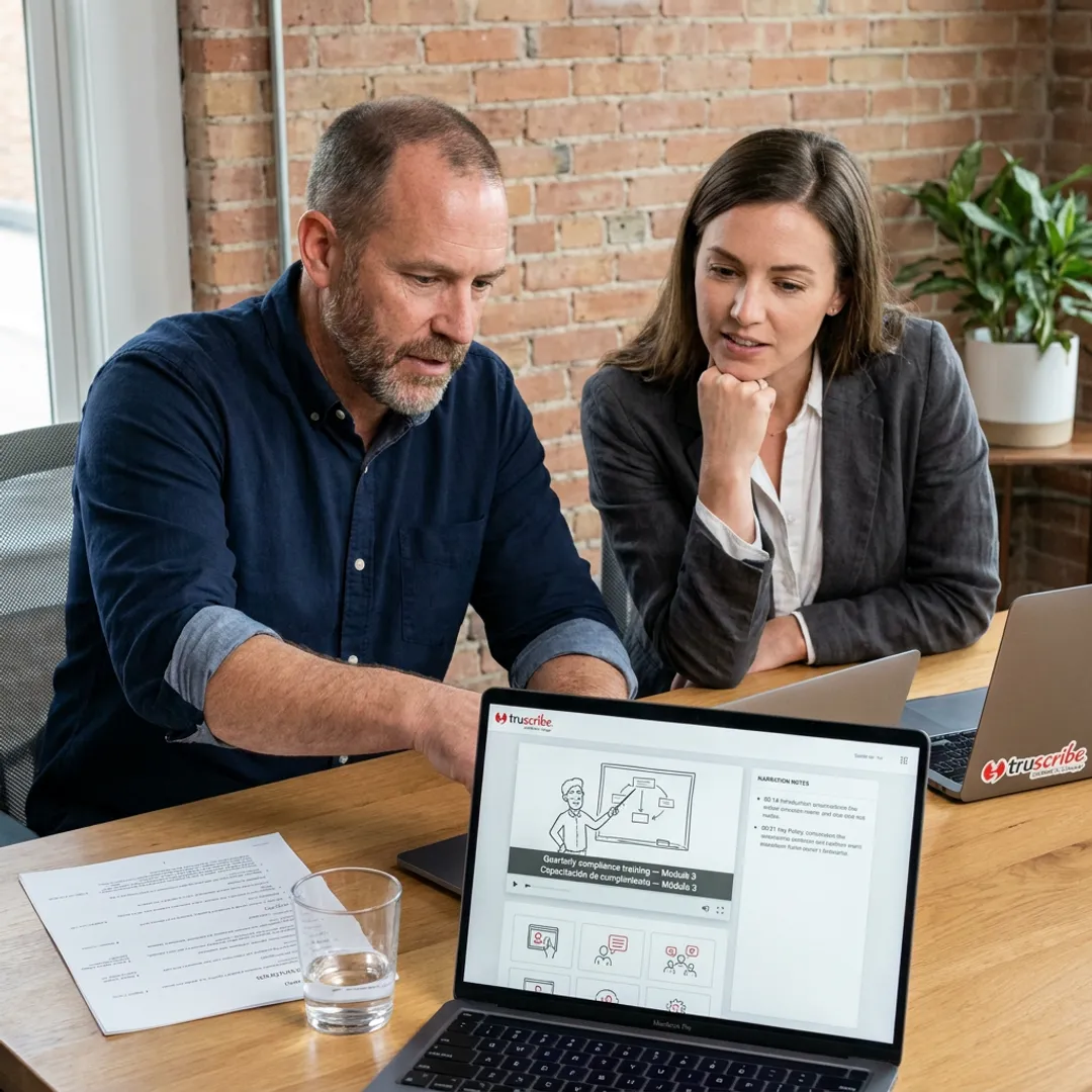 Multilingual eLearning translation team reviewing training content