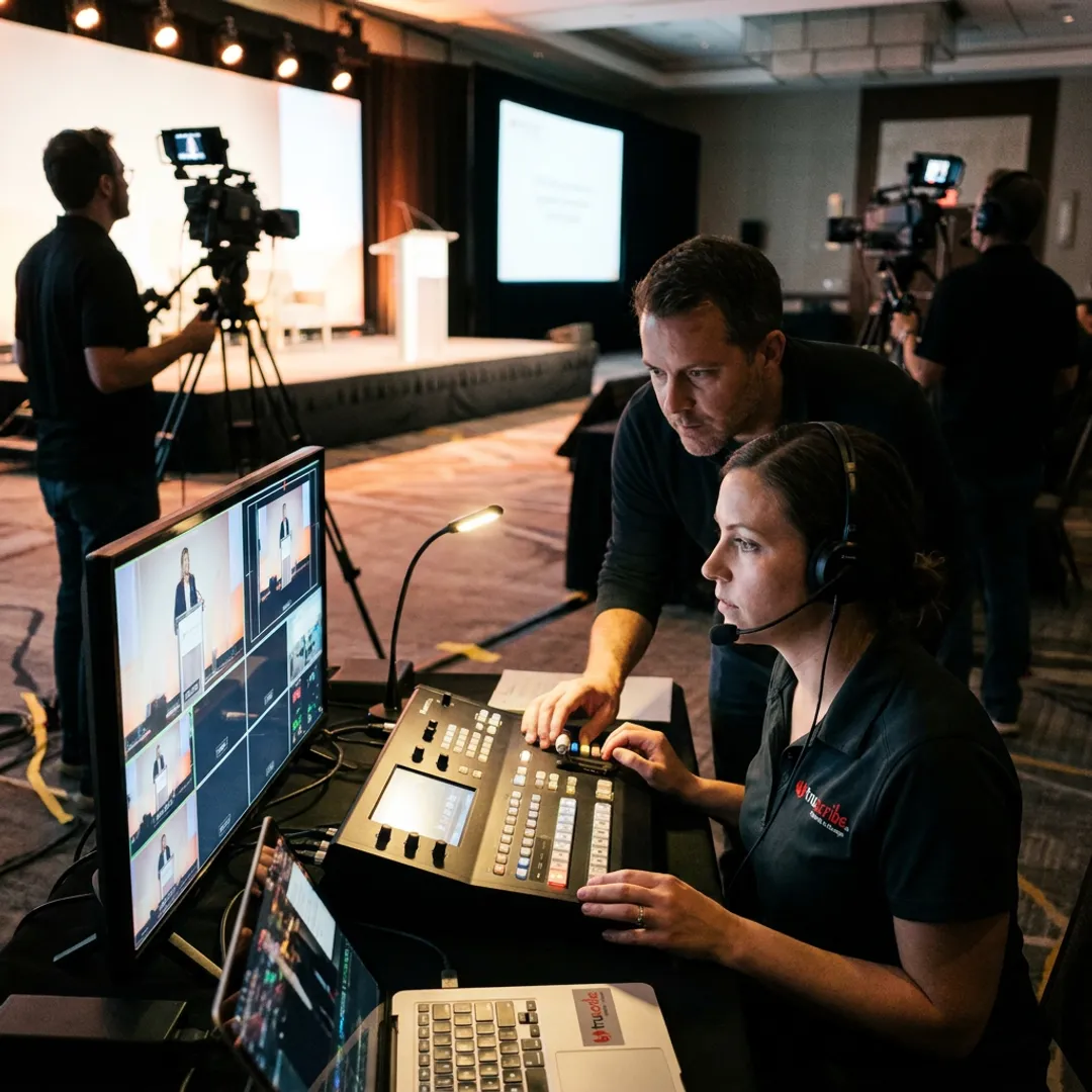 Live event video production crew with multiple cameras