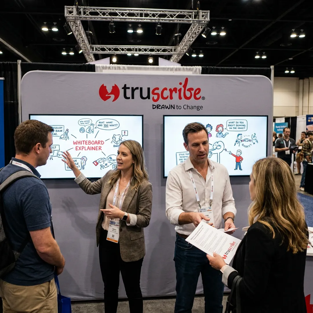 Trade show booth with engaging visual content