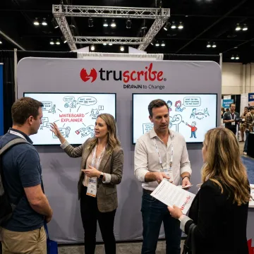 Trade show booth with engaging visual content