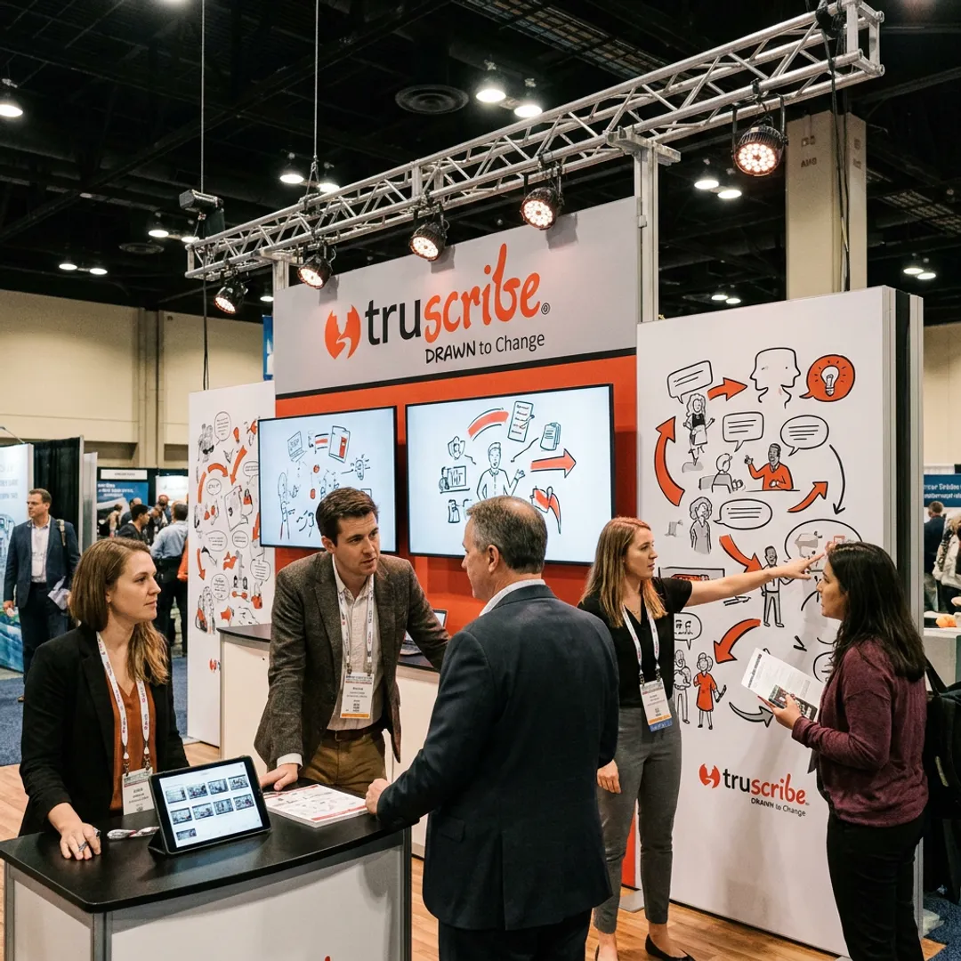 Trade show booth with animated video screens