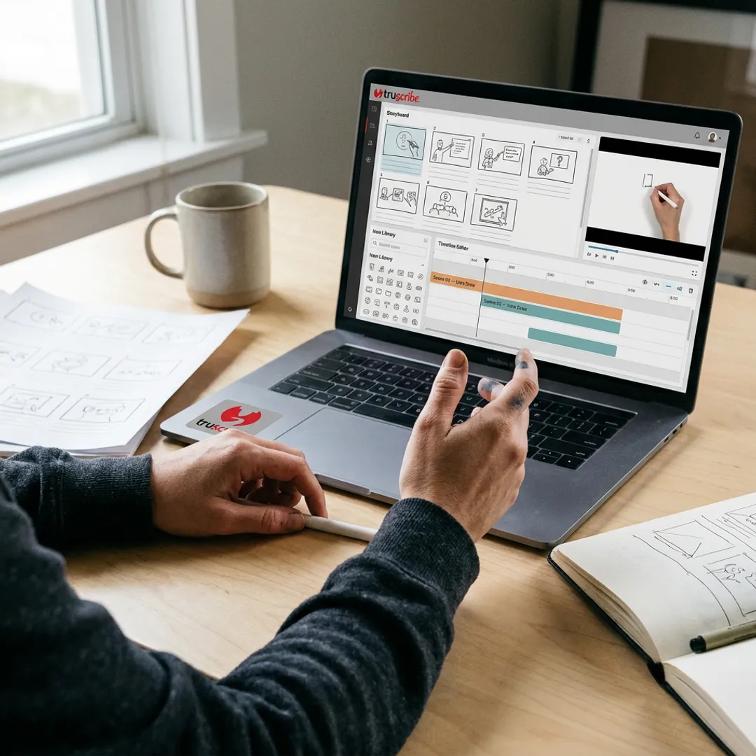 Designer creating motion graphics storyboard online
