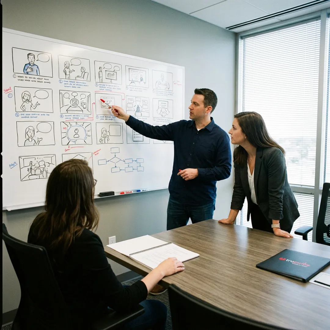 Corporate team watching whiteboard video production